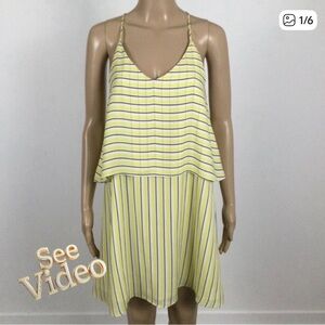 👛 2/$20 DESIGN LAB Spaghetti Strap Lined Sundress, Yellow Black White Stripes